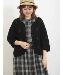 Samansa Mos2 | お花モチーフVネックカーディガン(カーディガン/ボレロ)