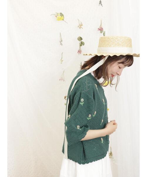 Samansa Mos2（サマンサ モスモス）の「お花モチーフVネックカーディガン（カーディガン/ボレロ・レディース・ベージュ/グリーン/ブラック/オフホワイト・F）」の7枚目の写真