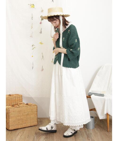 Samansa Mos2（サマンサ モスモス）の「お花モチーフVネックカーディガン（カーディガン/ボレロ・レディース・ベージュ/グリーン/ブラック/オフホワイト・F）」の10枚目の写真