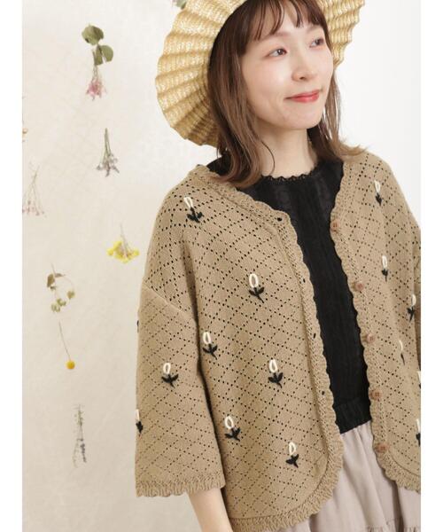 Samansa Mos2（サマンサ モスモス）の「お花モチーフVネックカーディガン（カーディガン/ボレロ・レディース・ベージュ/グリーン/ブラック/オフホワイト・F）」の11枚目の写真