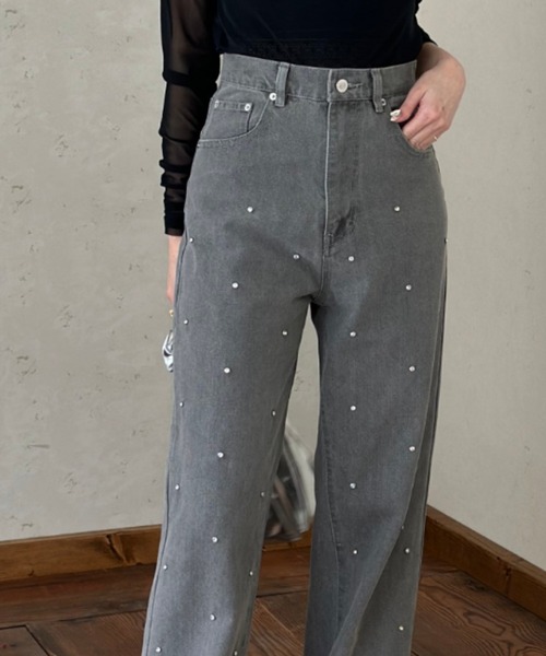 Per sist ence(パーシエンス)の「12OZ ラインストーンデニムパンツ(デニムパンツ・レディース・ブラック/グレー/ブルー・SMALL/MEDIUM)」の1枚目の写真