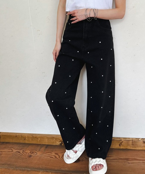 Per sist ence(パーシエンス)の「12OZ ラインストーンデニムパンツ(デニムパンツ・レディース・ブラック/グレー/ブルー・SMALL/MEDIUM)」の2枚目の写真