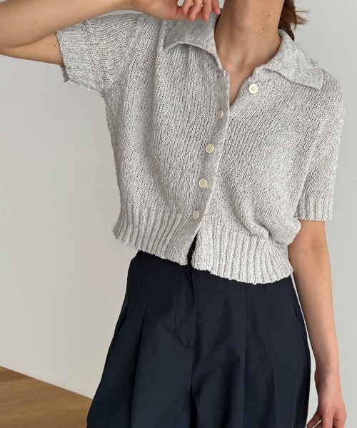 CANAL JEAN（キャナルジーン）の「El mar　ビスコース襟付き半袖ニットカーディガン（カーディガン/ボレロ・レディース・クリーム/グレー・ONE SIZE）」の2枚目の写真