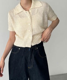 CANAL JEAN | El mar(エルマール) ビスコース襟付き半袖ニットカーディガン(カーディガン/ボレロ)