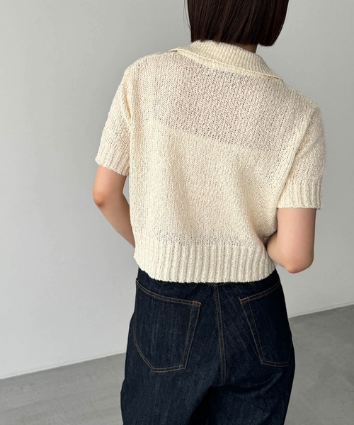 CANAL JEAN（キャナルジーン）の「El mar　ビスコース襟付き半袖ニットカーディガン（カーディガン/ボレロ・レディース・クリーム/グレー・ONE SIZE）」の9枚目の写真