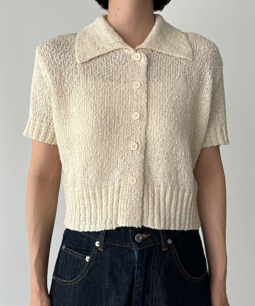 CANAL JEAN（キャナルジーン）の「El mar　ビスコース襟付き半袖ニットカーディガン（カーディガン/ボレロ・レディース・クリーム/グレー・ONE SIZE）」の4枚目の写真