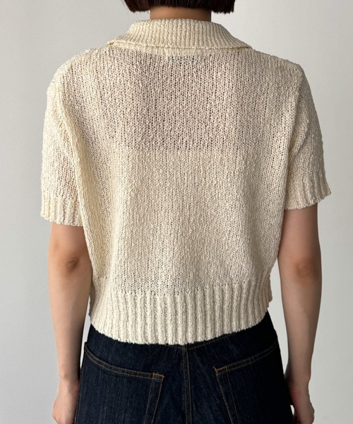 CANAL JEAN（キャナルジーン）の「El mar　ビスコース襟付き半袖ニットカーディガン（カーディガン/ボレロ・レディース・クリーム/グレー・ONE SIZE）」の6枚目の写真