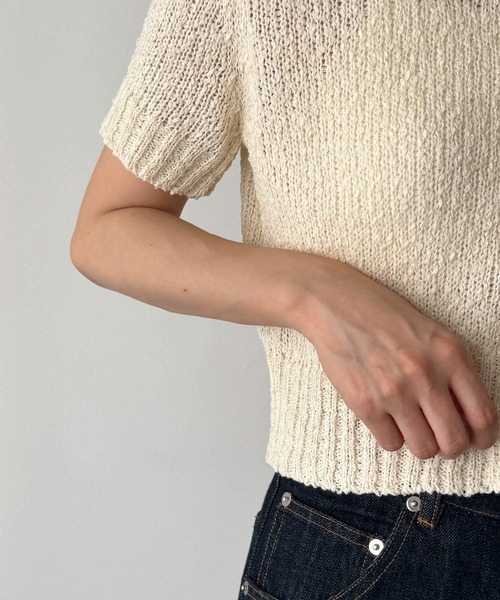 CANAL JEAN（キャナルジーン）の「El mar　ビスコース襟付き半袖ニットカーディガン（カーディガン/ボレロ・レディース・クリーム/グレー・ONE SIZE）」の8枚目の写真