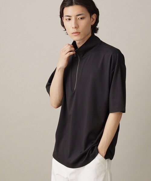 THE SHOP TK (ザ ショップ ティーケー )の「◆【接触冷感】ポンチハーフジッププルオーバー(Tシャツ/カットソー・メンズ・モスグリーン/ブラック/オフホワイト・02/03/04)」の1枚目の写真