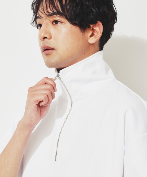 THE SHOP TK (ザ ショップ ティーケー )の「◆【接触冷感】ポンチハーフジッププルオーバー(Tシャツ/カットソー・メンズ・モスグリーン/ブラック/オフホワイト・02/03/04)」の4枚目の写真