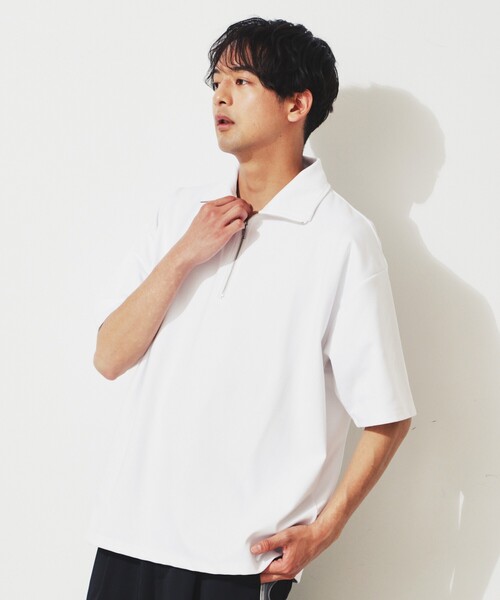 THE SHOP TK (ザ ショップ ティーケー )の「◆【接触冷感】ポンチハーフジッププルオーバー(Tシャツ/カットソー・メンズ・モスグリーン/ブラック/オフホワイト・02/03/04)」の6枚目の写真