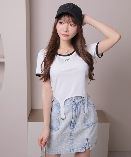 セール】クロップドガーターカットトップス（Tシャツ/カットソー