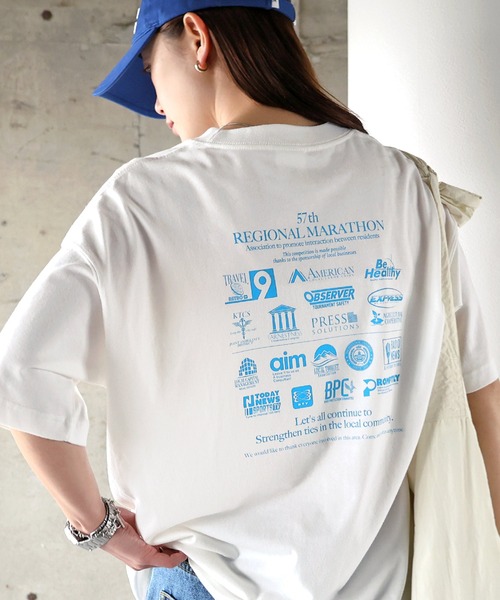 ANME（アンメ）の「【新色・新サイズ追加】企業ロゴプリント半袖Tシャツ（Tシャツ/カットソー・レディース・オートミール/オフホワイト/杢グレー/チャコールグレー/ネイビー/ホワイト×ブルー/グレー系その他・M/L/XL/XXL/S）」の3枚目の写真