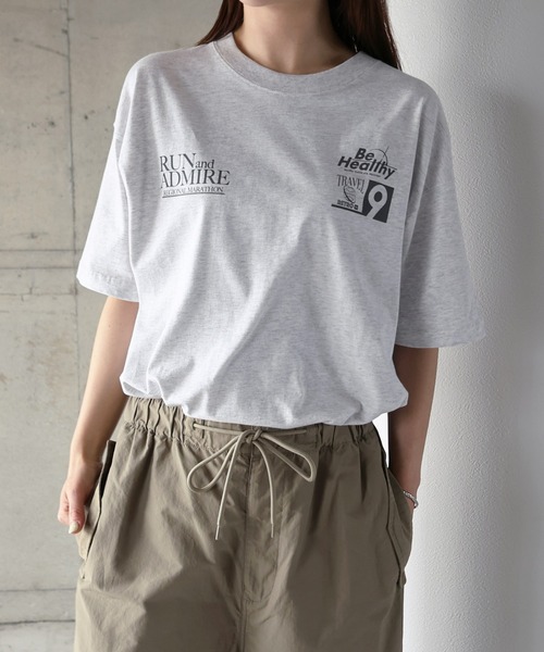 ANME（アンメ）の「【新色・新サイズ追加】企業ロゴプリント半袖Tシャツ（Tシャツ/カットソー・レディース・オートミール/オフホワイト/杢グレー/チャコールグレー/ネイビー/ホワイト×ブルー/グレー系その他・M/L/XL/XXL/S）」の5枚目の写真