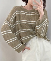 Miniministore | 透かし編み ニットトップス ボーダー夏服(ニット/セーター)