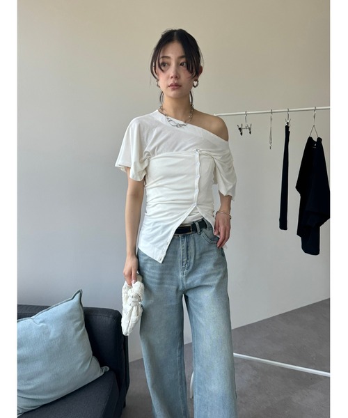 HANNE(アン)の「ビスチェセットワンショルダーTEE(Tシャツ/カットソー・レディース・ホワイト/ブラック・FREE)」の17枚目の写真