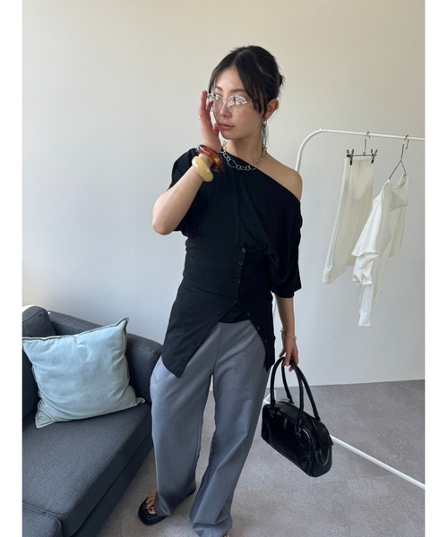 HANNE(アン)の「ビスチェセットワンショルダーTEE(Tシャツ/カットソー・レディース・ホワイト/ブラック・FREE)」の14枚目の写真