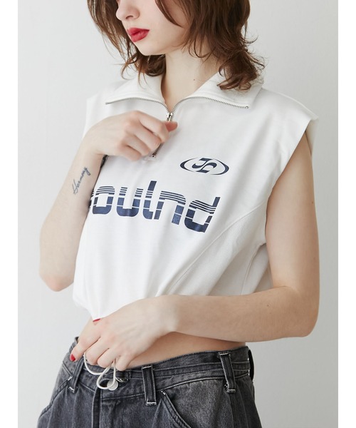 jouetie（ジュエティ）の「スポーティーハーフZIPトップス（Tシャツ/カットソー・レディース・ブラック/オフホワイト/ピンク・MEDIUM）」の2枚目の写真