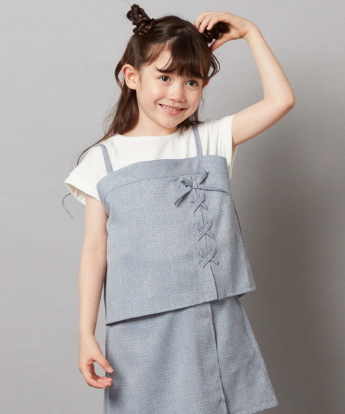 a.v.v（アーヴェヴェ）の「[100-130]【セットアップ対応】レースアップドッキングTシャツ（シャツ/ブラウス・キッズ・ダークインディゴブルー/ネイビー・100/110/120/130）」の4枚目の写真