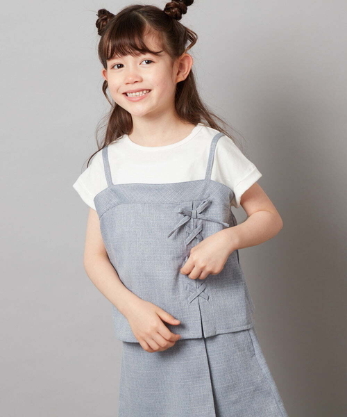 a.v.v（アーヴェヴェ）の「[100-130]【セットアップ対応】レースアップドッキングTシャツ（シャツ/ブラウス・キッズ・ダークインディゴブルー/ネイビー・100/110/120/130）」の5枚目の写真