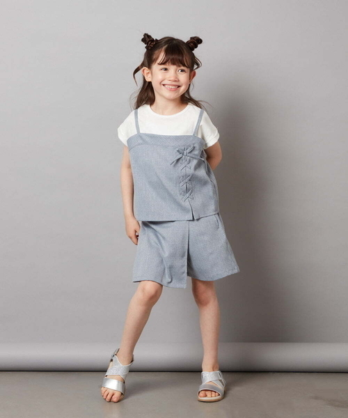 a.v.v（アーヴェヴェ）の「[100-130]【セットアップ対応】レースアップドッキングTシャツ（シャツ/ブラウス・キッズ・ダークインディゴブルー/ネイビー・100/110/120/130）」の6枚目の写真
