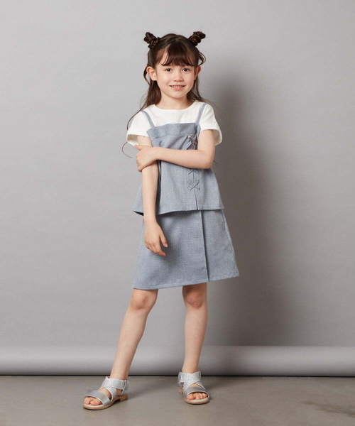 a.v.v（アーヴェヴェ）の「[100-130]【セットアップ対応】レースアップドッキングTシャツ（シャツ/ブラウス・キッズ・ダークインディゴブルー/ネイビー・100/110/120/130）」の7枚目の写真