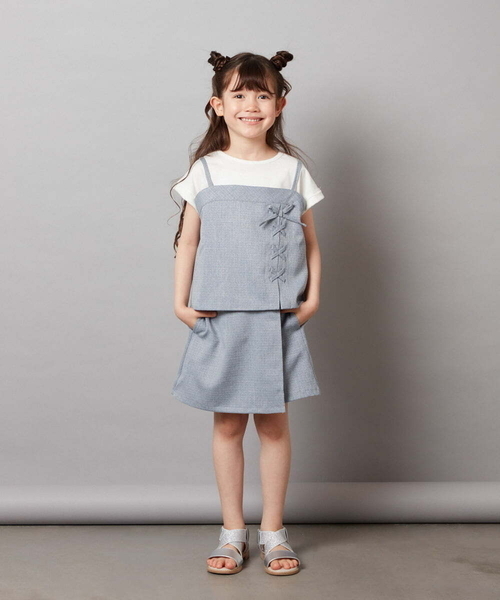 a.v.v（アーヴェヴェ）の「[100-130]【セットアップ対応】レースアップドッキングTシャツ（シャツ/ブラウス・キッズ・ダークインディゴブルー/ネイビー・100/110/120/130）」の9枚目の写真
