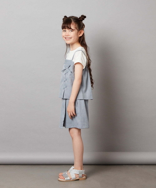 a.v.v（アーヴェヴェ）の「[100-130]【セットアップ対応】レースアップドッキングTシャツ（シャツ/ブラウス・キッズ・ダークインディゴブルー/ネイビー・100/110/120/130）」の11枚目の写真