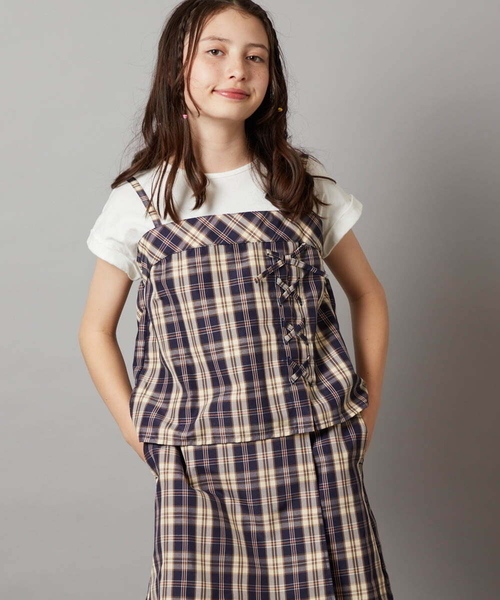 a.v.v（アーヴェヴェ）の「[100-130]【セットアップ対応】レースアップドッキングTシャツ（シャツ/ブラウス・キッズ・ダークインディゴブルー/ネイビー・100/110/120/130）」の15枚目の写真