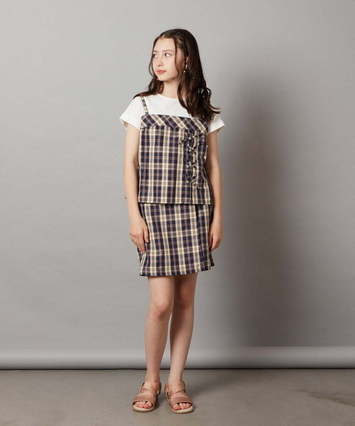 a.v.v（アーヴェヴェ）の「[100-130]【セットアップ対応】レースアップドッキングTシャツ（シャツ/ブラウス・キッズ・ダークインディゴブルー/ネイビー・100/110/120/130）」の18枚目の写真