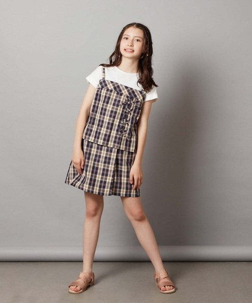 a.v.v（アーヴェヴェ）の「[100-130]【セットアップ対応】レースアップドッキングTシャツ（シャツ/ブラウス・キッズ・ダークインディゴブルー/ネイビー・100/110/120/130）」の19枚目の写真