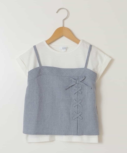a.v.v（アーヴェヴェ）の「[100-130]【セットアップ対応】レースアップドッキングTシャツ（シャツ/ブラウス・キッズ・ダークインディゴブルー/ネイビー・100/110/120/130）」の22枚目の写真