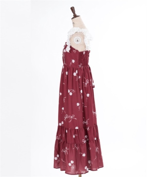 新品タグ付✨アクシーズファム チェリー柄 フリル リボン ワンピース レッド axes femme(アクシーズファム)の「チェリー柄フリルリボン