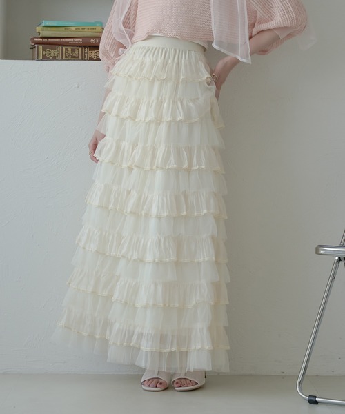 Ambre Neige(アンブルネージュ)の「フリルレースチュールスカート/WEB/EC限定商品(スカート・レディース・オフホワイト・FREE)」の2枚目の写真