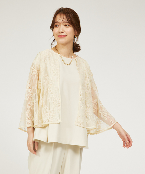 abahouse mavie（アバハウスマヴィ）の「【セットアップ対応/エニデイカセット】レースボレロブラウス/シアートップス/セミオケ（シャツ/ブラウス・レディース・ブラック/アイボリー/グレイッシュブルー・フリー）」の5枚目の写真
