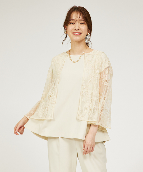 abahouse mavie（アバハウスマヴィ）の「【セットアップ対応/エニデイカセット】レースボレロブラウス/シアートップス/セミオケ（シャツ/ブラウス・レディース・ブラック/アイボリー/グレイッシュブルー・フリー）」の6枚目の写真