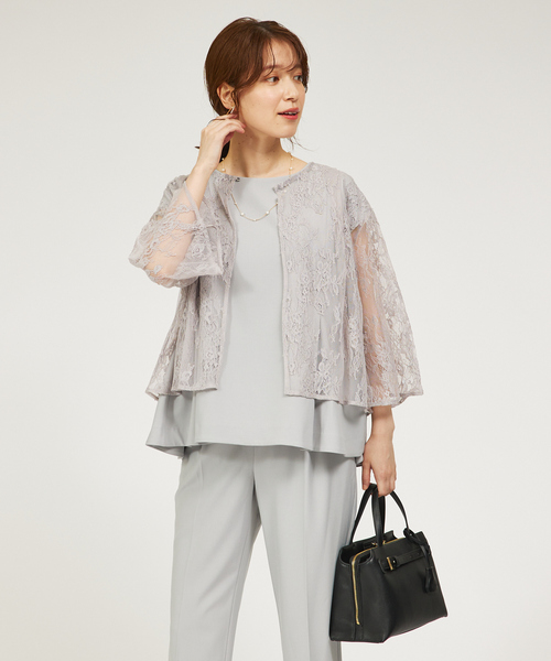 abahouse mavie（アバハウスマヴィ）の「【セットアップ対応/エニデイカセット】レースボレロブラウス/シアートップス/セミオケ（シャツ/ブラウス・レディース・ブラック/アイボリー/グレイッシュブルー・フリー）」の9枚目の写真