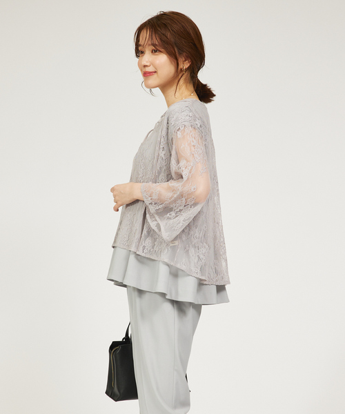 abahouse mavie（アバハウスマヴィ）の「【セットアップ対応/エニデイカセット】レースボレロブラウス/シアートップス/セミオケ（シャツ/ブラウス・レディース・ブラック/アイボリー/グレイッシュブルー・フリー）」の10枚目の写真
