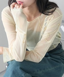 【forksy.】ニュアンス柄コード刺繍シアーロングTシャツ