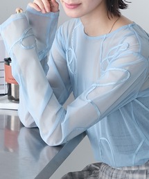【forksy.】ニュアンス柄コード刺繍シアーロングTシャツ