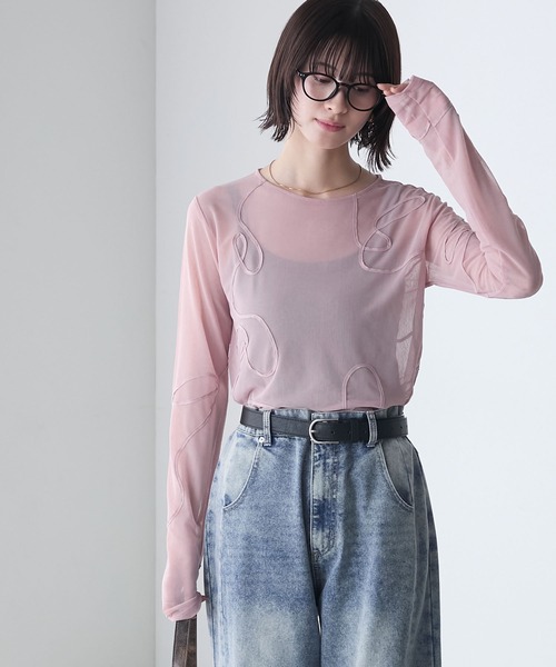 forksy.】ニュアンス柄コード刺繍シアーロングTシャツ forksy.│MONO