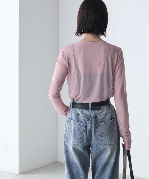 forksy.】ニュアンス柄コード刺繍シアーロングTシャツ forksy.│MONO