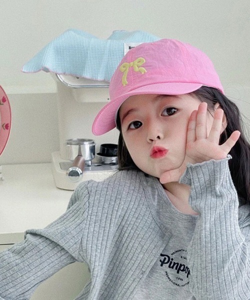 Bambin（ボンバン）の「【 Bambin / ボンバン 】 リボン デザイン カラー キャップ（キャップ・キッズ・アイボリー/エメラルド/ピンク/ダークベージュ/パープル/イエロー・FREE）」の10枚目の写真