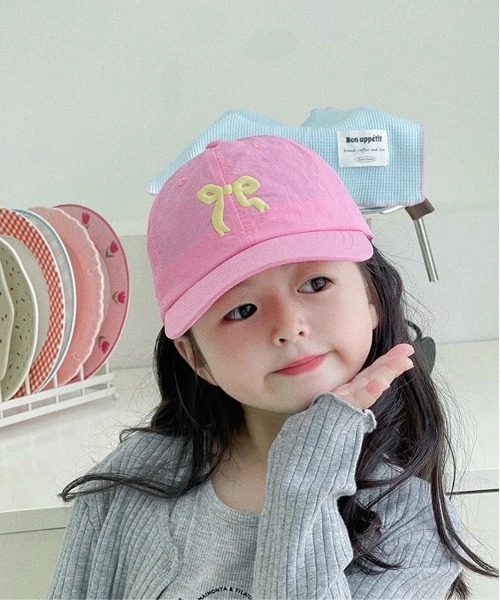 Bambin（ボンバン）の「【 Bambin / ボンバン 】 リボン デザイン カラー キャップ（キャップ・キッズ・アイボリー/エメラルド/ピンク/ダークベージュ/パープル/イエロー・FREE）」の8枚目の写真