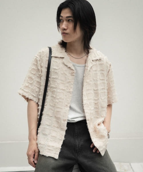 SENSE OF PLACE by URBAN RESEARCH（センスオブプレイスバイアーバンリサーチ）の「フリンジオープンカラーシャツ(5分袖)（シャツ/ブラウス・メンズ・パープル/アイボリー/ブラック・LARGE/MEDIUM）」の11枚目の写真