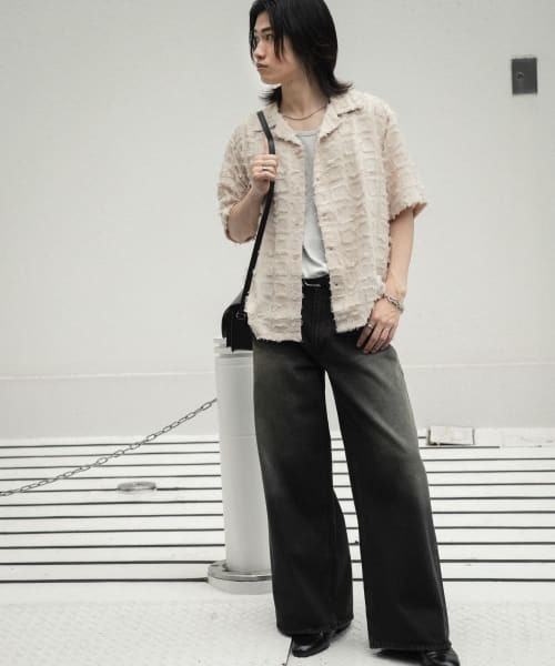 SENSE OF PLACE by URBAN RESEARCH（センスオブプレイスバイアーバンリサーチ）の「フリンジオープンカラーシャツ(5分袖)（シャツ/ブラウス・メンズ・パープル/アイボリー/ブラック・LARGE/MEDIUM）」の9枚目の写真