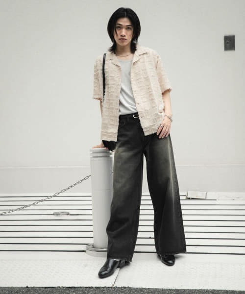 SENSE OF PLACE by URBAN RESEARCH（センスオブプレイスバイアーバンリサーチ）の「フリンジオープンカラーシャツ(5分袖)（シャツ/ブラウス・メンズ・パープル/アイボリー/ブラック・LARGE/MEDIUM）」の8枚目の写真