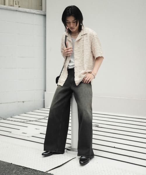 SENSE OF PLACE by URBAN RESEARCH（センスオブプレイスバイアーバンリサーチ）の「フリンジオープンカラーシャツ(5分袖)（シャツ/ブラウス・メンズ・パープル/アイボリー/ブラック・LARGE/MEDIUM）」の7枚目の写真