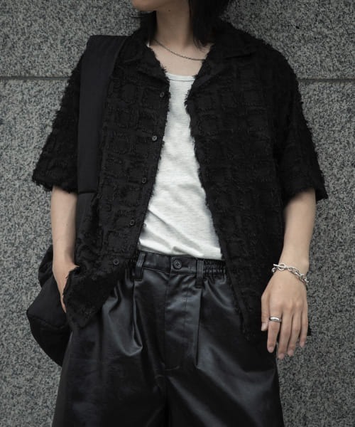 SENSE OF PLACE by URBAN RESEARCH（センスオブプレイスバイアーバンリサーチ）の「フリンジオープンカラーシャツ(5分袖)（シャツ/ブラウス・メンズ・パープル/アイボリー/ブラック・LARGE/MEDIUM）」の6枚目の写真