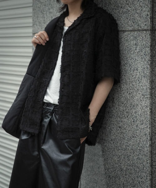 SENSE OF PLACE by URBAN RESEARCH（センスオブプレイスバイアーバンリサーチ）の「フリンジオープンカラーシャツ(5分袖)（シャツ/ブラウス・メンズ・パープル/アイボリー/ブラック・LARGE/MEDIUM）」の5枚目の写真